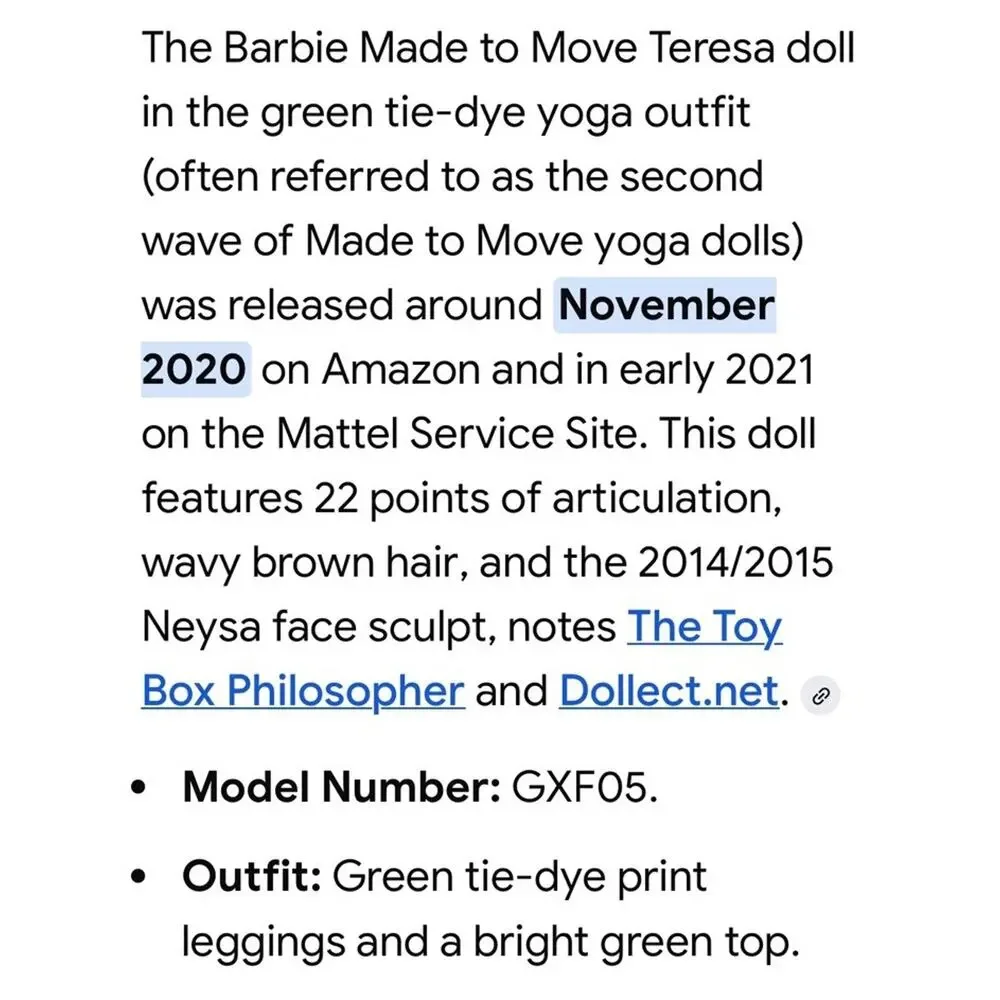 Teresa Barbie Doll Made to Move Doll Yoga 2020 Articulated Green Top No Clothes - Picture 4 of 9
